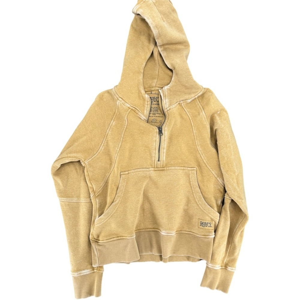 Royce Apparel Quarter Zip Hoodie Acid Wash Mustard Yellow Small